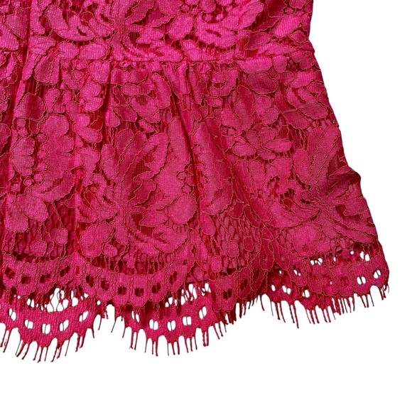 J.Crew Petite Peplum Lace Sleeveless Blouse 2P Bright Pink Eyelash Trim - Picture 9 of 16